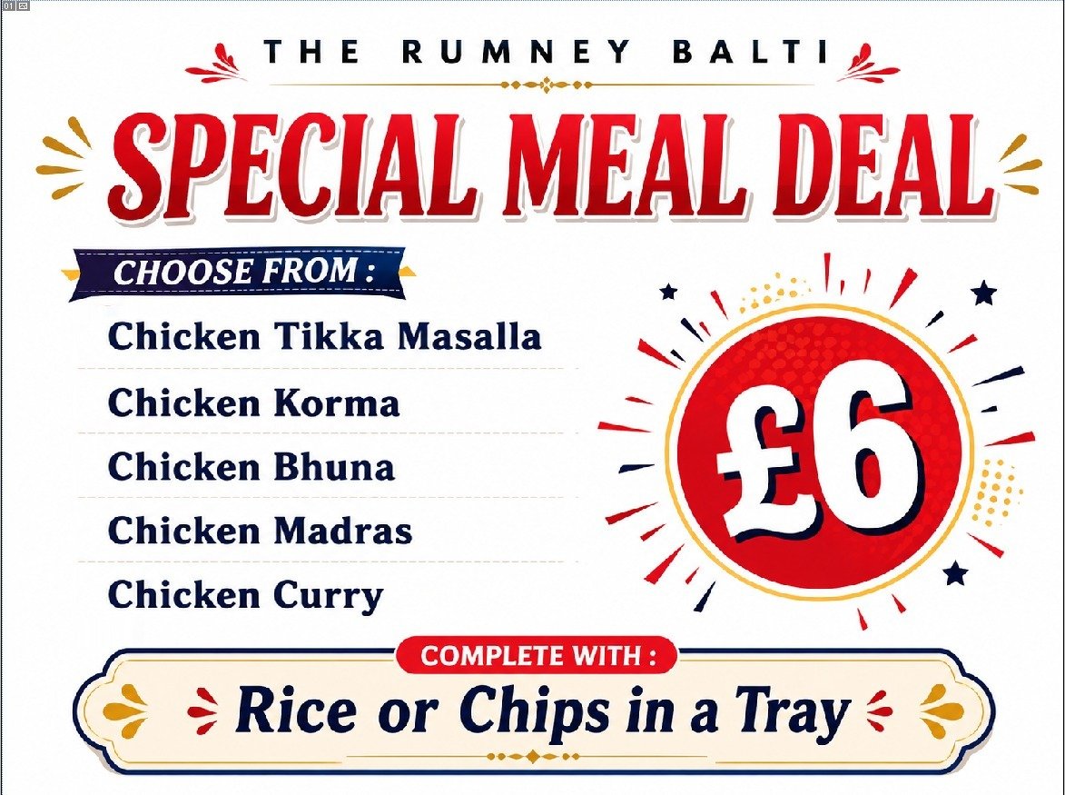 Special Meal Deal – choose a chicken curry, rice or chips, £6